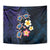 Hawaiian Turtles and Plumeria Tapestry Polynesian Art Tribal Tattoo Dark Aqua Color