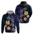 Hawaiian Turtles and Plumeria Zip Hoodie Polynesian Art Tribal Tattoo Dark Aqua Color