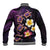 Hawaiian Turtles and Plumeria Baseball Jacket Polynesian Art Tribal Tattoo Deep Violet Color