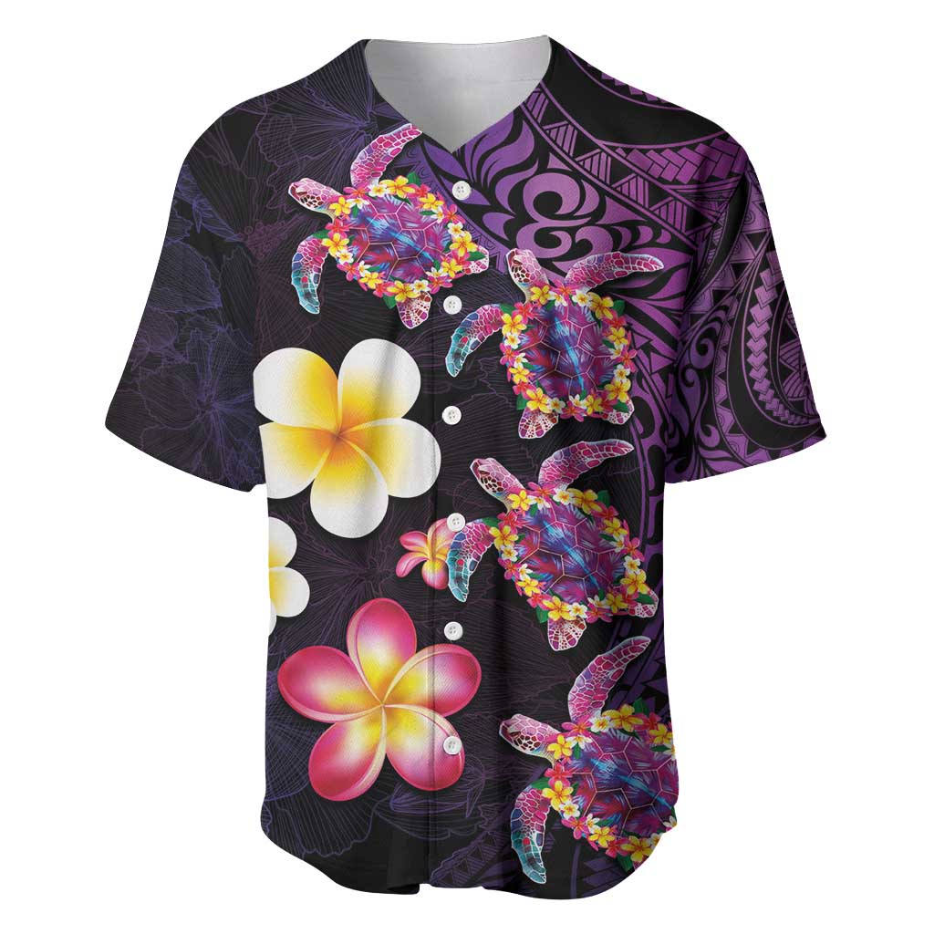 Hawaiian Turtles and Plumeria Baseball Jersey Polynesian Art Tribal Tattoo Deep Violet Color LT03 Purple - Polynesian Pride