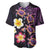 Hawaiian Turtles and Plumeria Baseball Jersey Polynesian Art Tribal Tattoo Deep Violet Color