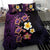 Hawaiian Turtles and Plumeria Bedding Set Polynesian Art Tribal Tattoo Deep Violet Color