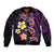 Hawaiian Turtles and Plumeria Bomber Jacket Polynesian Art Tribal Tattoo Deep Violet Color