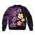 Hawaiian Turtles and Plumeria Bomber Jacket Polynesian Art Tribal Tattoo Deep Violet Color