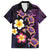 Hawaiian Turtles and Plumeria Family Matching Off The Shoulder Long Sleeve Dress and Hawaiian Shirt Polynesian Art Tribal Tattoo Deep Violet Color