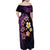 Hawaiian Turtles and Plumeria Family Matching Off Shoulder Maxi Dress and Hawaiian Shirt Polynesian Art Tribal Tattoo Deep Violet Color