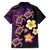 Hawaiian Turtles and Plumeria Family Matching Off Shoulder Short Dress and Hawaiian Shirt Polynesian Art Tribal Tattoo Deep Violet Color