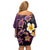 Hawaiian Turtles and Plumeria Family Matching Off Shoulder Short Dress and Hawaiian Shirt Polynesian Art Tribal Tattoo Deep Violet Color