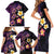 Hawaiian Turtles and Plumeria Family Matching Short Sleeve Bodycon Dress and Hawaiian Shirt Polynesian Art Tribal Tattoo Deep Violet Color