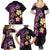 Hawaiian Turtles and Plumeria Family Matching Summer Maxi Dress and Hawaiian Shirt Polynesian Art Tribal Tattoo Deep Violet Color