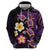 Hawaiian Turtles and Plumeria Hoodie Polynesian Art Tribal Tattoo Deep Violet Color