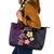 Hawaiian Turtles and Plumeria Leather Tote Bag Polynesian Art Tribal Tattoo Deep Violet Color