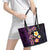 Hawaiian Turtles and Plumeria Leather Tote Bag Polynesian Art Tribal Tattoo Deep Violet Color