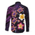 Hawaiian Turtles and Plumeria Long Sleeve Button Shirt Polynesian Art Tribal Tattoo Deep Violet Color