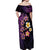 Hawaiian Turtles and Plumeria Off Shoulder Maxi Dress Polynesian Art Tribal Tattoo Deep Violet Color