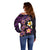 Hawaiian Turtles and Plumeria Off Shoulder Sweater Polynesian Art Tribal Tattoo Deep Violet Color