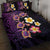 Hawaiian Turtles and Plumeria Quilt Bed Set Polynesian Art Tribal Tattoo Deep Violet Color