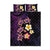 Hawaiian Turtles and Plumeria Quilt Bed Set Polynesian Art Tribal Tattoo Deep Violet Color