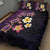 Hawaiian Turtles and Plumeria Quilt Bed Set Polynesian Art Tribal Tattoo Deep Violet Color