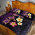 Hawaiian Turtles and Plumeria Quilt Bed Set Polynesian Art Tribal Tattoo Deep Violet Color