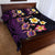 Hawaiian Turtles and Plumeria Quilt Bed Set Polynesian Art Tribal Tattoo Deep Violet Color