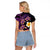 Hawaiian Turtles and Plumeria Raglan Cropped T Shirt Polynesian Art Tribal Tattoo Deep Violet Color