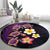 Hawaiian Turtles and Plumeria Round Carpet Polynesian Art Tribal Tattoo Deep Violet Color