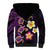 Hawaiian Turtles and Plumeria Sherpa Hoodie Polynesian Art Tribal Tattoo Deep Violet Color