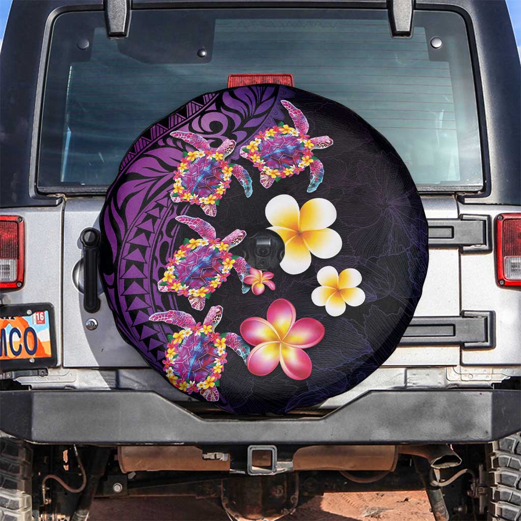 Hawaiian Turtles and Plumeria Spare Tire Cover Polynesian Art Tribal Tattoo Deep Violet Color