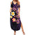 Hawaiian Turtles and Plumeria Summer Maxi Dress Polynesian Art Tribal Tattoo Deep Violet Color