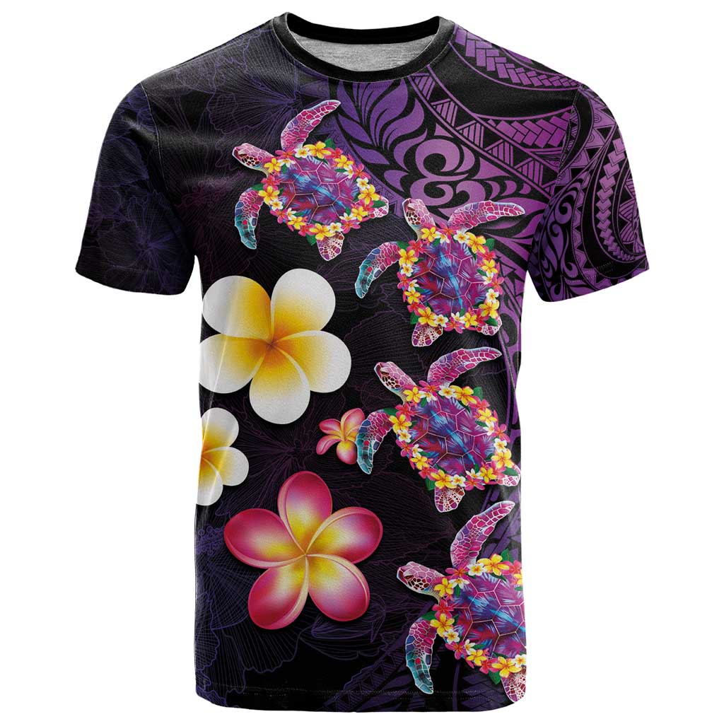 Hawaiian Turtles and Plumeria T Shirt Polynesian Art Tribal Tattoo Deep Violet Color LT03 Purple - Polynesian Pride