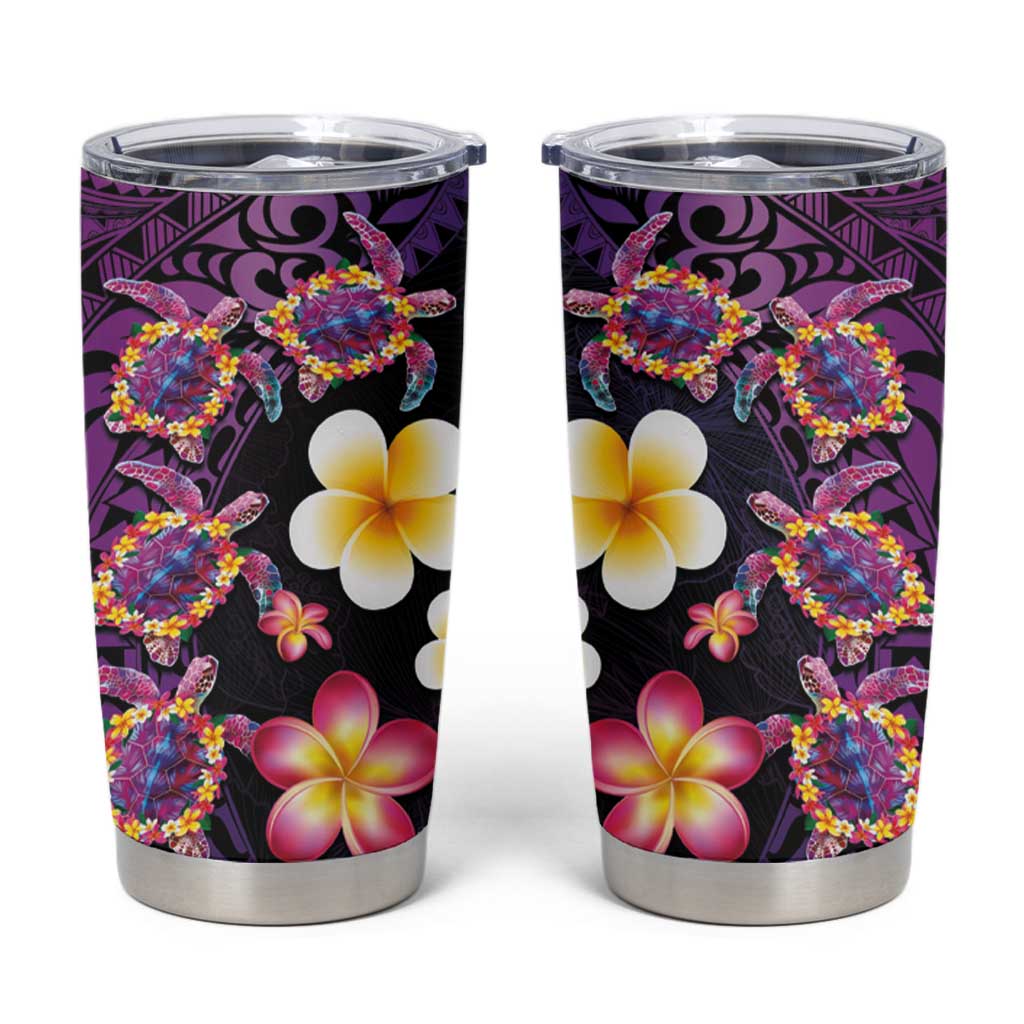 Hawaiian Turtles and Plumeria Tumbler Cup Polynesian Art Tribal Tattoo Deep Violet Color LT03 Purple - Polynesian Pride