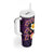 Hawaiian Turtles and Plumeria Tumbler With Handle Polynesian Art Tribal Tattoo Deep Violet Color