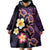 Hawaiian Turtles and Plumeria Wearable Blanket Hoodie Polynesian Art Tribal Tattoo Deep Violet Color