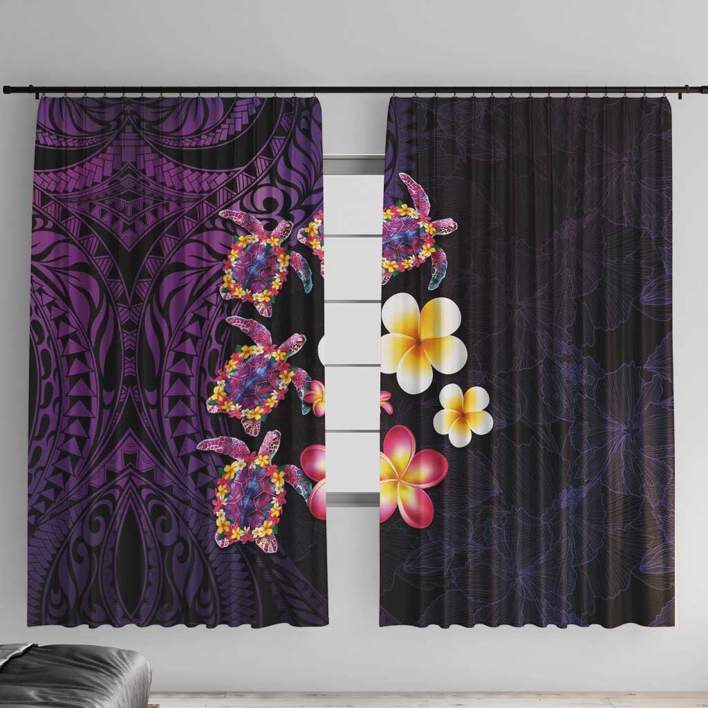 Hawaiian Turtles and Plumeria Window Curtain Polynesian Art Tribal Tattoo Deep Violet Color LT03 With Hooks Purple - Polynesian Pride