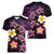 Hawaiian Turtles and Plumeria Women V-Neck T-Shirt Polynesian Art Tribal Tattoo Deep Violet Color