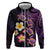 Hawaiian Turtles and Plumeria Zip Hoodie Polynesian Art Tribal Tattoo Deep Violet Color