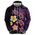 Hawaiian Turtles and Plumeria Zip Hoodie Polynesian Art Tribal Tattoo Deep Violet Color