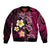 Hawaiian Turtles and Plumeria Bomber Jacket Polynesian Art Tribal Tattoo Cerise