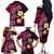 Hawaiian Turtles and Plumeria Family Matching Off The Shoulder Long Sleeve Dress and Hawaiian Shirt Polynesian Art Tribal Tattoo Cerise