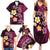 Hawaiian Turtles and Plumeria Family Matching Summer Maxi Dress and Hawaiian Shirt Polynesian Art Tribal Tattoo Cerise