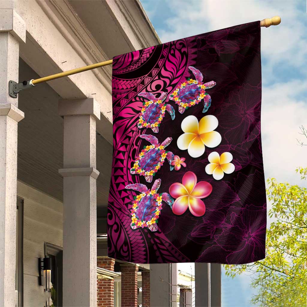 Hawaiian Turtles and Plumeria Garden Flag Polynesian Art Tribal Tattoo Cerise LT03 House Flag Pink - Polynesian Pride