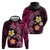 Hawaiian Turtles and Plumeria Hoodie Polynesian Art Tribal Tattoo Cerise