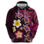 Hawaiian Turtles and Plumeria Hoodie Polynesian Art Tribal Tattoo Cerise