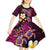 Hawaiian Turtles and Plumeria Kid Short Sleeve Dress Polynesian Art Tribal Tattoo Cerise