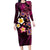 Hawaiian Turtles and Plumeria Long Sleeve Bodycon Dress Polynesian Art Tribal Tattoo Cerise