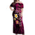 Hawaiian Turtles and Plumeria Off Shoulder Maxi Dress Polynesian Art Tribal Tattoo Cerise