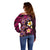 Hawaiian Turtles and Plumeria Off Shoulder Sweater Polynesian Art Tribal Tattoo Cerise