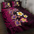 Hawaiian Turtles and Plumeria Quilt Bed Set Polynesian Art Tribal Tattoo Cerise