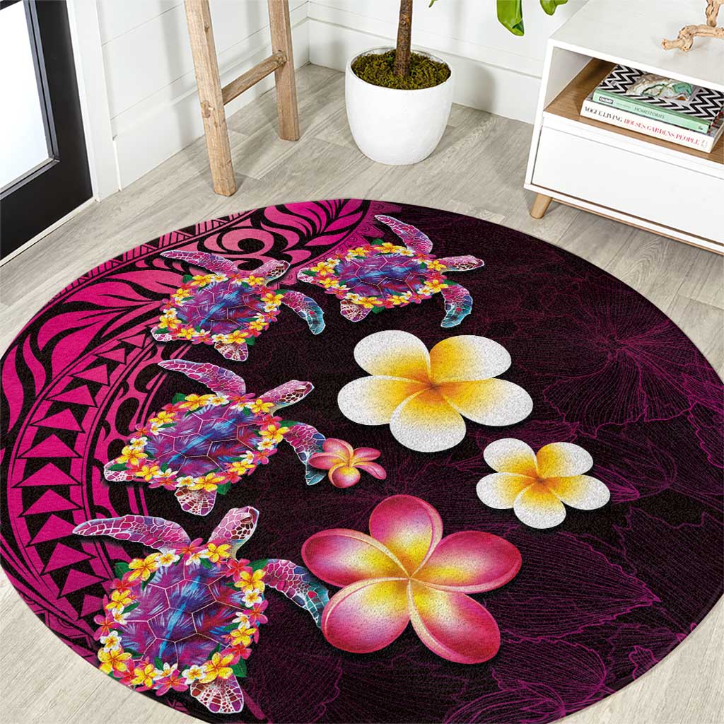 Hawaiian Turtles and Plumeria Round Carpet Polynesian Art Tribal Tattoo Cerise LT03 Pink - Polynesian Pride